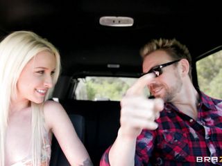 slutty blonde sucking cock in car