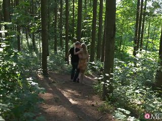 horny milf sucks his cock in the forest